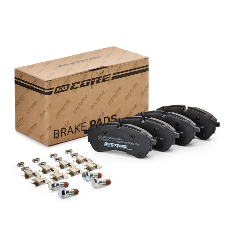 Image of goCORE GCD020716 Brake pad set Front Axle, excl. wear warning contact, with accessories, with anti-squeak plate Brake Pad Set,disc brake (402)