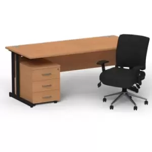 image of Impulse 1600/800 Black Cant Desk Oak + 3 Dr Mobile Ped & Chiro Med Back Black W/Arms