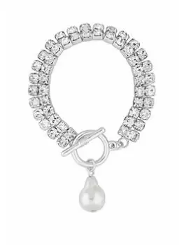 image of Mood Silver Crystal Diamante Pearl Charm T Bar Bracelet