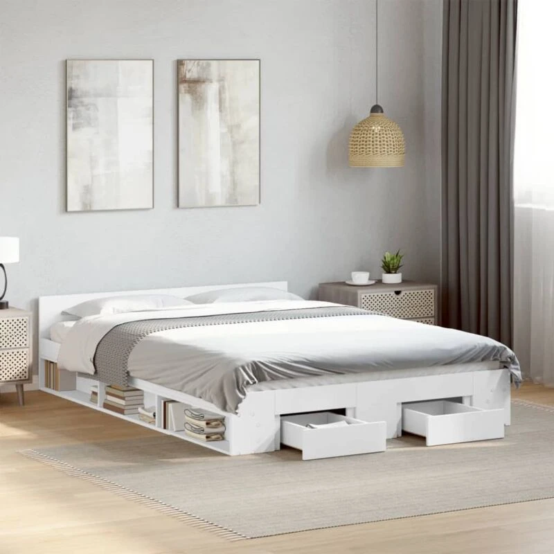 Image of VIDAXL Bed Frame with Drawers without Mattress White 135x190cm Double vidaXL 3280769
