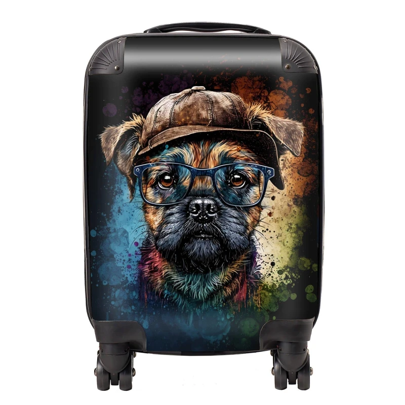 Image of Warren Reed - Designer Border Terrier Dog Face Splashart Suitcase Size: Small Multicolor Unisex Small