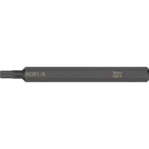 Image of Wera 840 S Hexagon Screwdriver Bit Imperial for Hand Impact Drivers Hex 1/8" 70mm Pack of 1