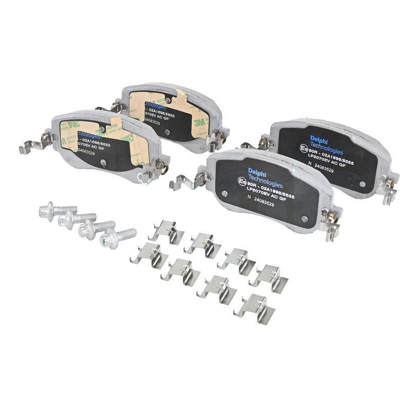 Image of DELPHI LP5070EV Brake pad set with acoustic wear warning, with accessories, with anti-squeak plate Brake Pad Set,disc brake (402)