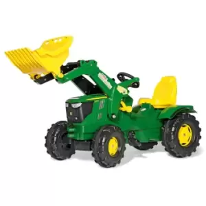 image of Rolly Toys John Deere 6210R Ride On Tractor and Frontloader, Green