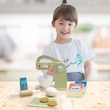 Image of Wooden Mixer Toy Play Kitchen Accessories 10 Pcs Green TK-W00007 - Green - Teamson Kids