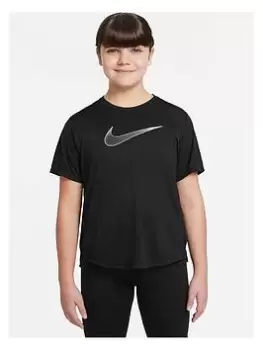 Image of Nike Girls Dri-Fit One Short Sleeve T-Shirt - Black/White Size XS Women