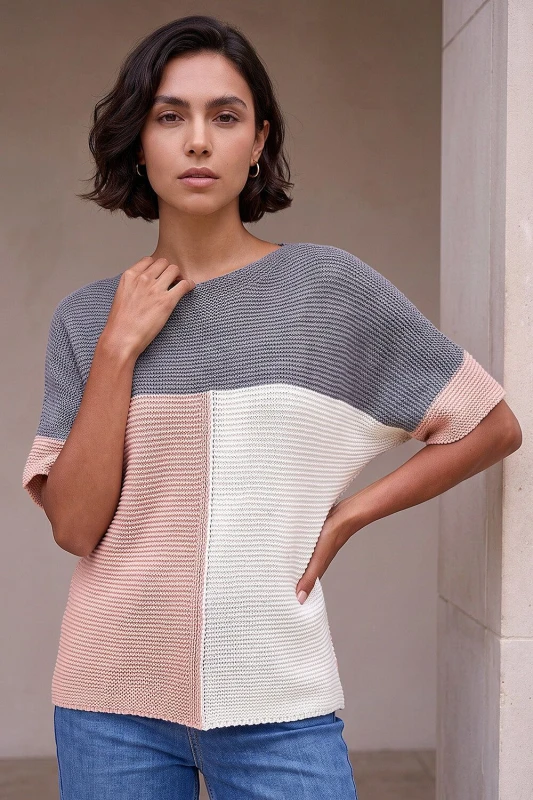 Image of Roman Colour Block Knitted Jumper Light Pink