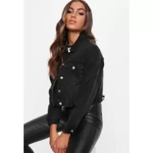 image of Missguided Tall Cropped Boxy Denim Jacket - Black