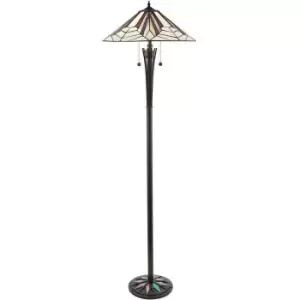 image of 1.6m Tiffany Twin Floor Lamp Black Stem & Retro Stained Glass Shade i00003