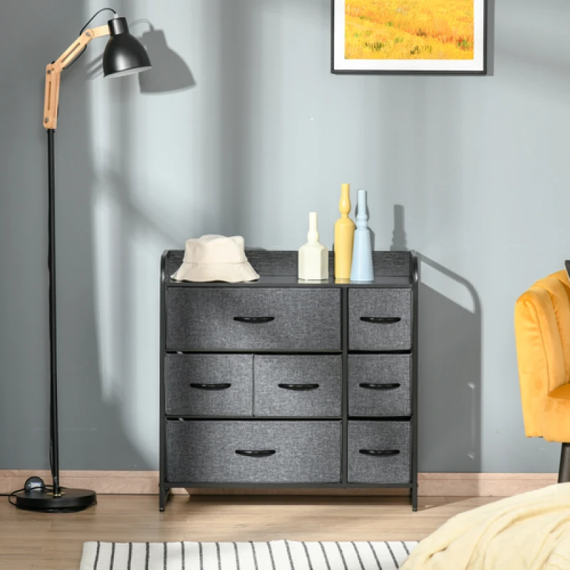 Image of HOMCOM 3-Tier Fabric Bedroom Dresser with 7 Foldable Drawers - Grey TJ Hughes 5063603020238