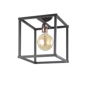 image of Floki Box Frame Semi Flush Ceiling Light, Black, Copper