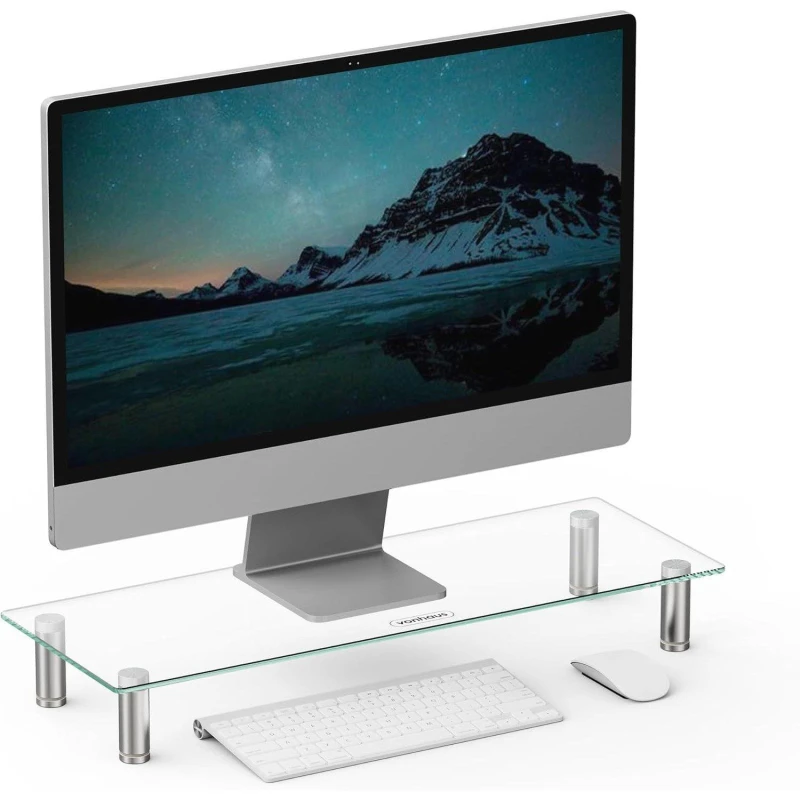 Image of VonHaus Height Adjustable Clear Glass Dual Monitor Screen Riser for Desks Clear unisex