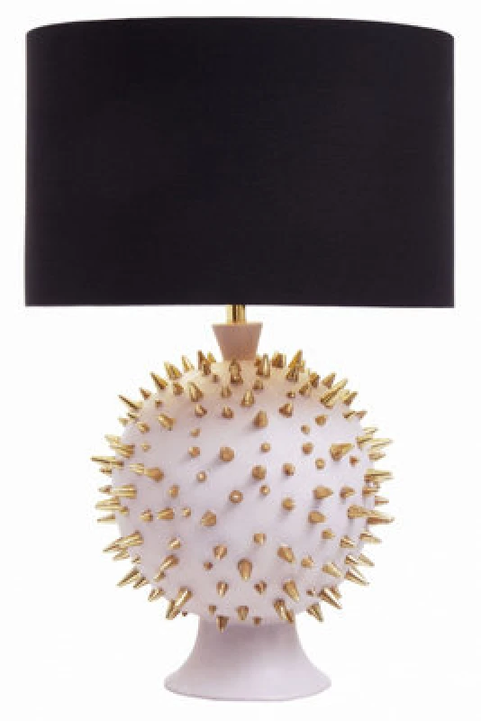 Image of Orsina Modern Table Lamp With Gold Spikes, Black Drum Shade With Pink Globe Base, Decorative Accent Lamp