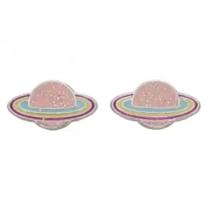 Image of Pink Planet Enamel Stud Glitter Earrings A2067