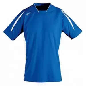 image of SOLS Mens Maracana 2 Short Sleeve Football T-Shirt (XXL) (Royal Blue/White)