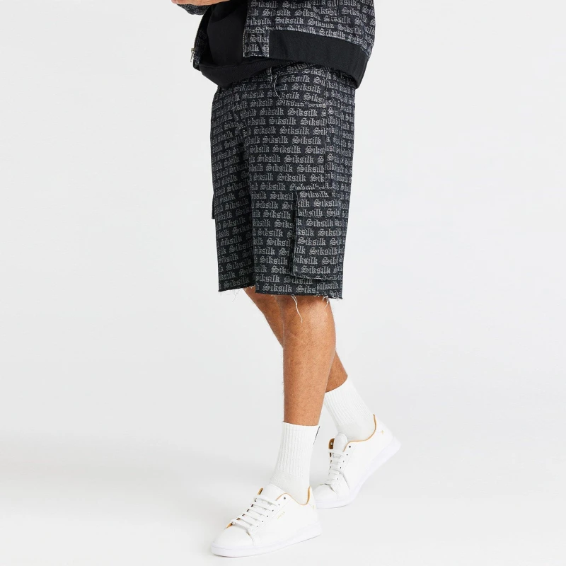Image of SikSilk Jacquard Denim Cargo Shorts Mens - Black XL