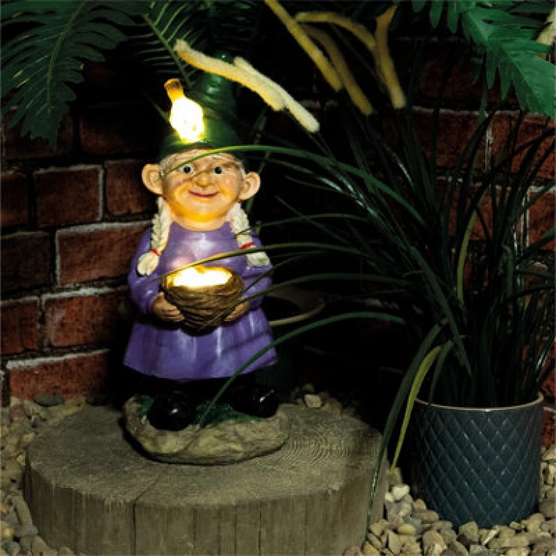 Image of Netagon Garden Outdoor Solar Powered Light Up Gnome Egg Basket Ornament Decoration