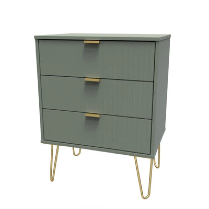 Image of Linear Ready Assembled Matt Green 3 Drawer Wide Chest (H)740mm (W)575mm (D)395mm