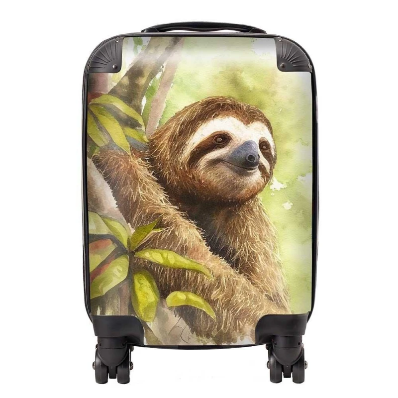 Image of Warren Reed - Designer Sloth Watercolour Suitcase in Brown Size: Large Brown Unisex Large