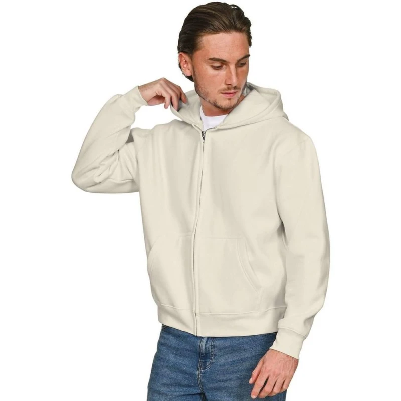 Image of Casual Classics Mens Combed Cotton Oversized Full Zip Hoodie in Ecru Size: Large Ecru Male L