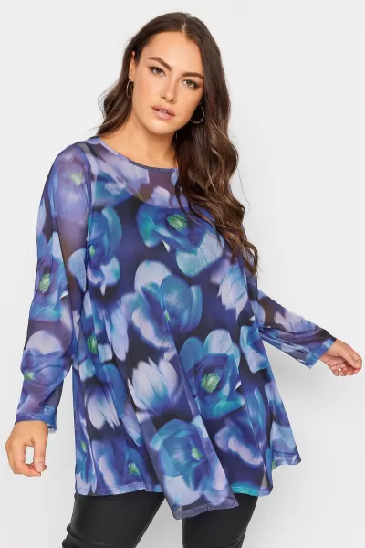 Image of Yours Printed Mesh Swing Top Blue