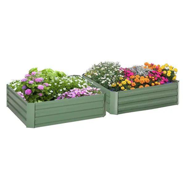 Image of Outsunny 2pk Raised Garden Bed Galvanised - Green