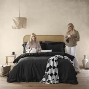 Image of Style Sisters Ruffle Frill 100% Cotton Duvet Cover & Pillowcase Set Black