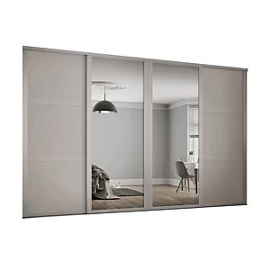 Spacepro 610mm Cashmere Shaker frame 3 panel & 2x Single panel Mirror Sliding Wardrobe Door Kit