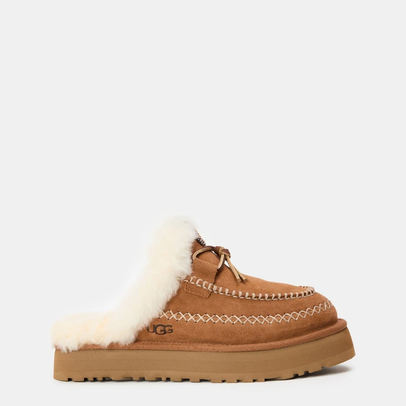 Image of Ugg Womens Disquette Alpine Plush Lined Slip-On Mule Slippers Chestnut female 6 (39)