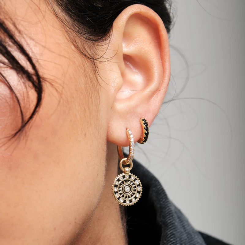 Image of Inicio Gold Plated Enamel Compass Earrings - Gift Pouch Jewellery Sets One Size Gold 72806310000