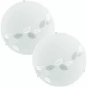 image of Loops - 2 pack Wall Flush Ceiling Light White Shade Leaf Design Satin Glass E27 1x60W