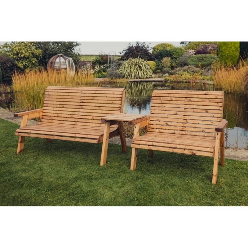 Image of Churnet Valley Garden Furniture Ltd Valley 5 Seat Set 1X2B 1X3B Straight Tray - Timber - Fully Assembled in Brown Brown Unisex