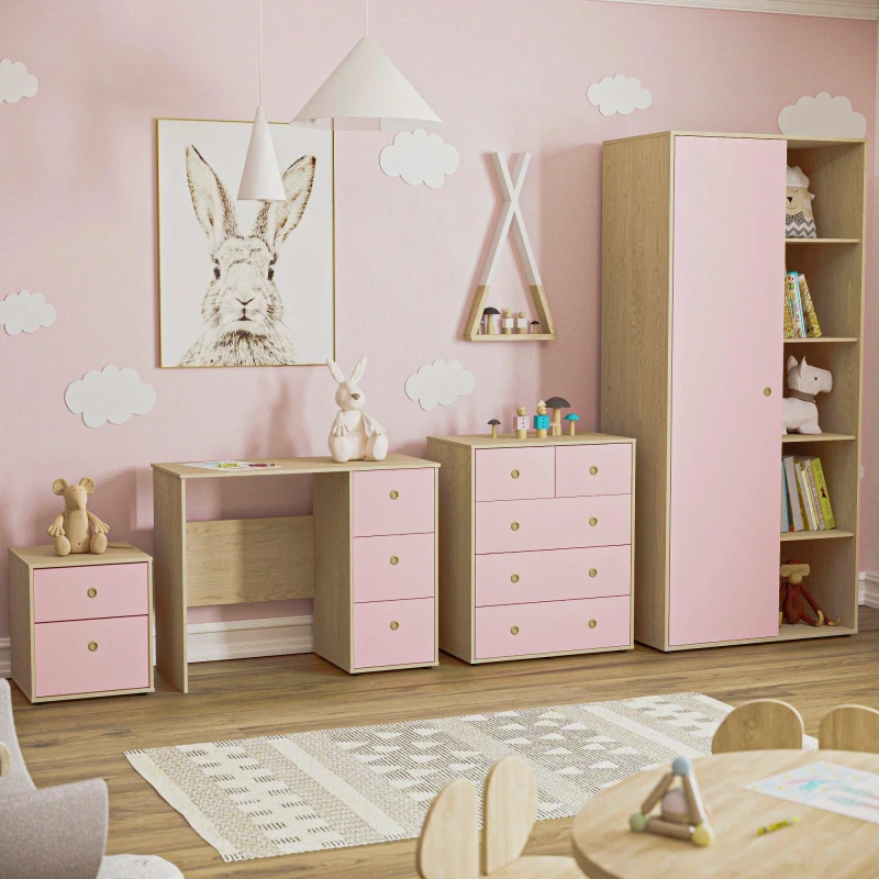Image of Lassic Junior Vida Neptune 4 Piece Bedroom Set Pink & Oak unisex One Size