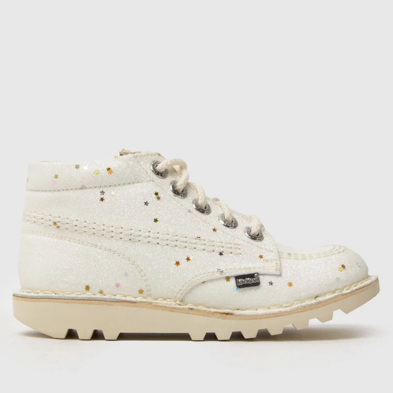 Image of Kickers White Kick Hi Glitter Girls Junior Boots White UK 1 (EU 33)