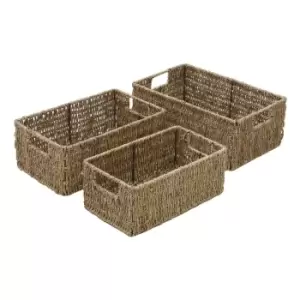 image of Jvl Seagrass Set Of 3 Rectangular Storage Baskets