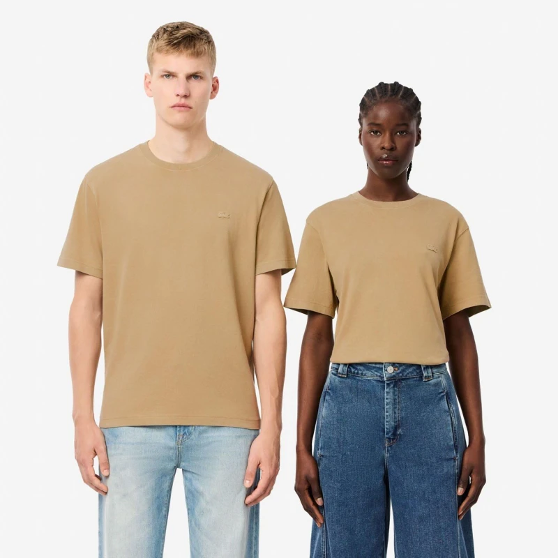 Image of Lacoste Washed Effect Heavy Cotton T-Shirt Beige male XS