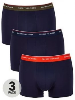 image of Tommy Hilfiger 3 Pack Contrast Waistband Trunks - Navy, Size L, Men