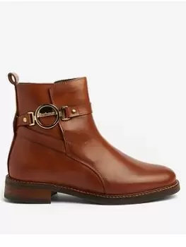 Image of Barbour Barbour Warwick Logo Buckle Leather Ankle Boot - Brown, Size 3, Women