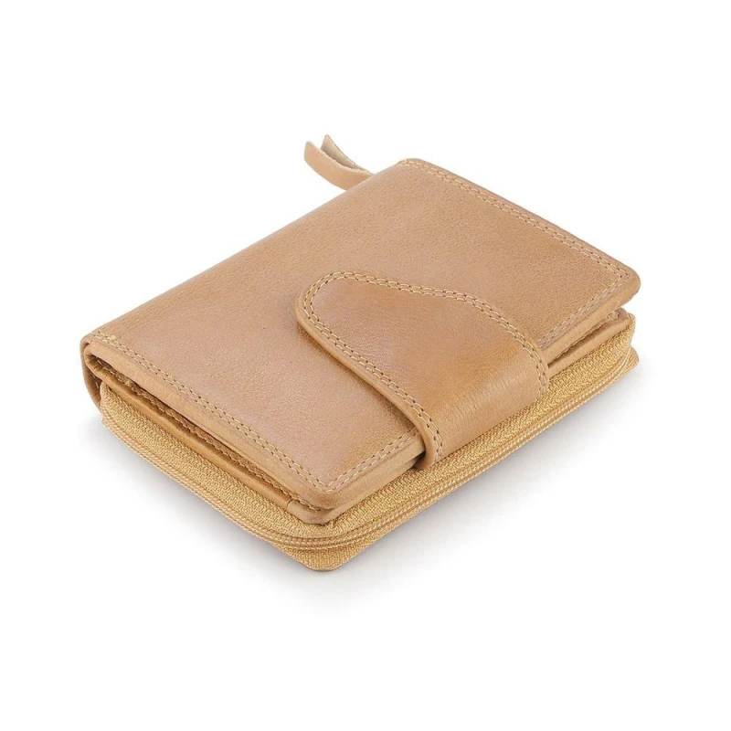 Image of PRIMEHIDE 'Washed Cancun' Leather Trifold Zip Around Purse Light Sand