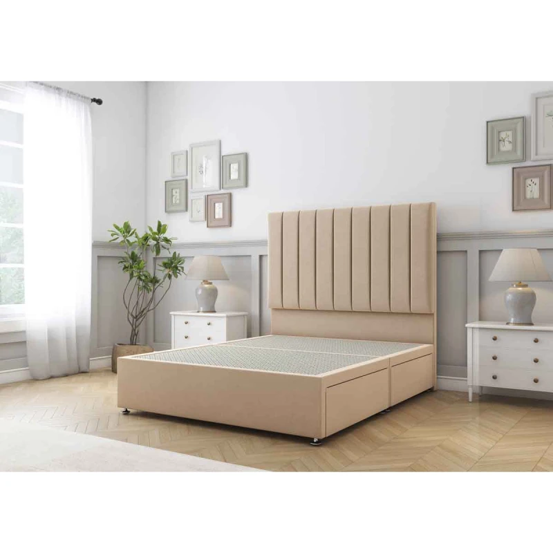 Image of Sloomy Kansas Pebble Plush Divan Bed Base 2 Drawers Same Side With 26" Strutted Headboard 2'6 Small Single