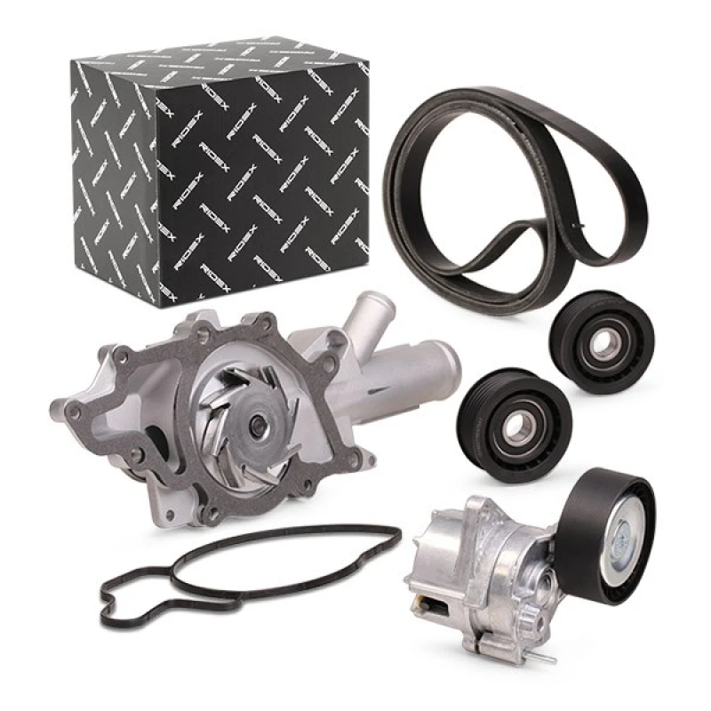 Image of RIDEX 4172P0013 Water Pump + V-Ribbed Belt Kit with water pump Water Pump + V-Ribbed Belt Kit (4172)