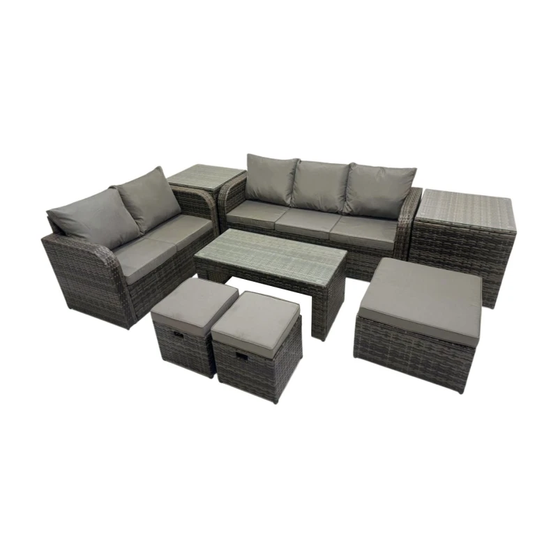 Image of Fimous 3 Seater Sofa Love Sofa Coffee Table with 3 Footstools 2 Side Table in Dark Grey Dark Grey Unisex