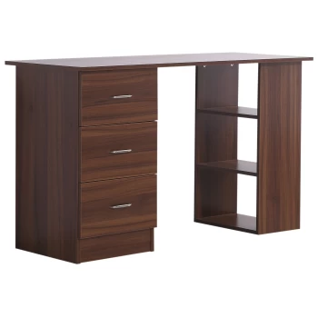 Image of HOMCOM 120cm Computer Desk Writing Table PC Workstation Study Stationery w/ 3 Shelf & Drawers for Home Office Walnut AOSOM UK