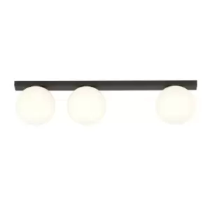 Image of Fit Black Globe Ceiling Light with White Glass Shades, 3x E14