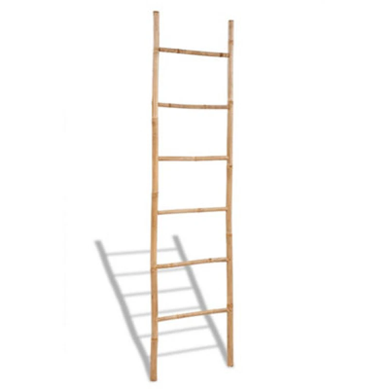 Image of vidaXL Bamboo Towel Ladder with 6 Rungs Rack Bathroom Storage Rail Household