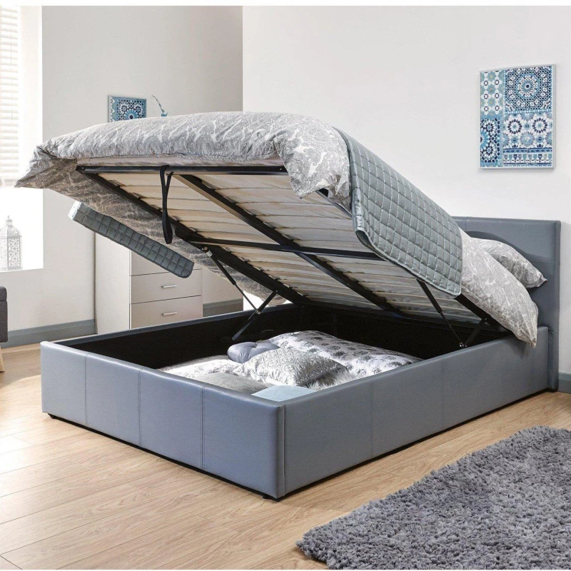 Image of GFW End Lift Small Double Ottoman Grey PU Bed & Bonnel Mattress, Grey EL120GRSB