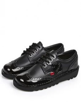 image of Kickers Kick Lo Brogue Leather Flat Shoe - Black, Size 4, Women