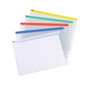 Image of 5 Star A3 Zip Filing Bags PVC Clear Front with Coloured Seal Assorted Pack of 5