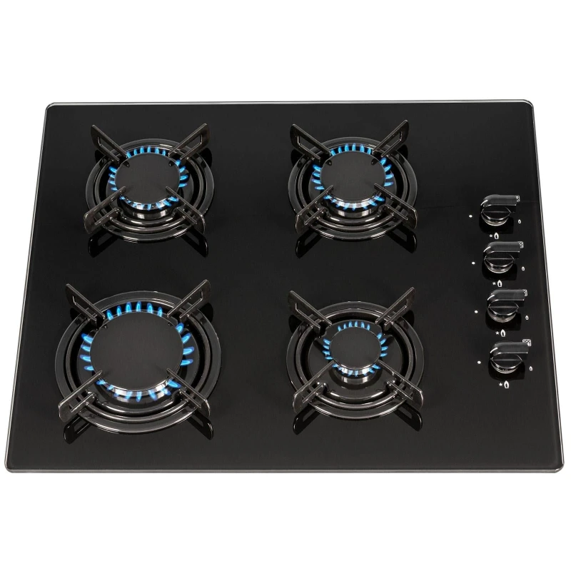 Image of SIA 60cm Black 4 Burner Gas On Glass Hob With Enamel Pan Stands & FFD- GHG612BL Black