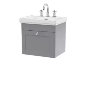 image of Nuie Classique 500mm Wall Hung 1-drawer Unit & Basin 3 Tap Holes - Satin Grey